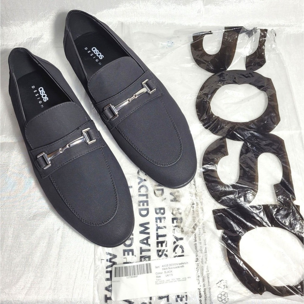 ASOS Design Men's Loafers in Black Faux Suede w/ Snaffle Detail - US Size 8.5
